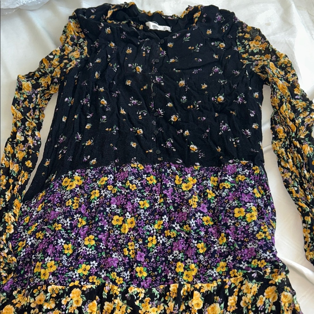 Mango Black Dress with Yellow & Purple Floral Print